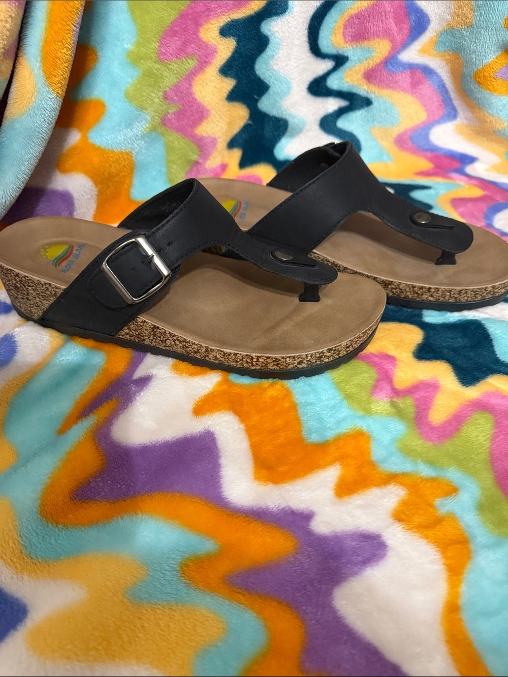 Aloha Island Black Cork-Trim Toe-Post Sandals